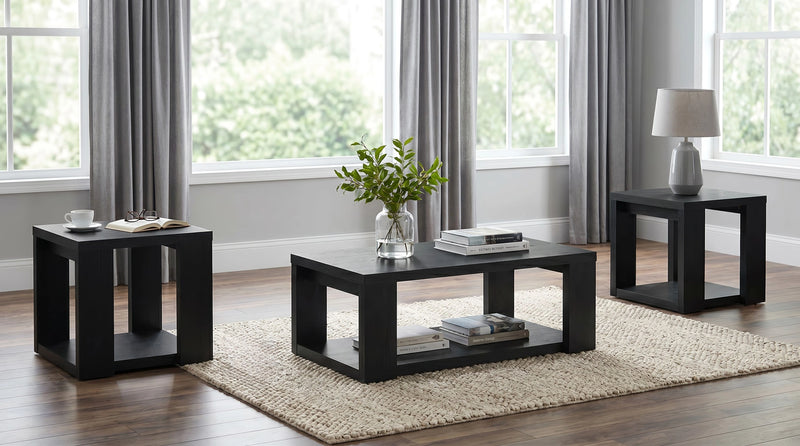 Pavone Open-Shelf Coffee and End Table Set - Black 3-Piece Set