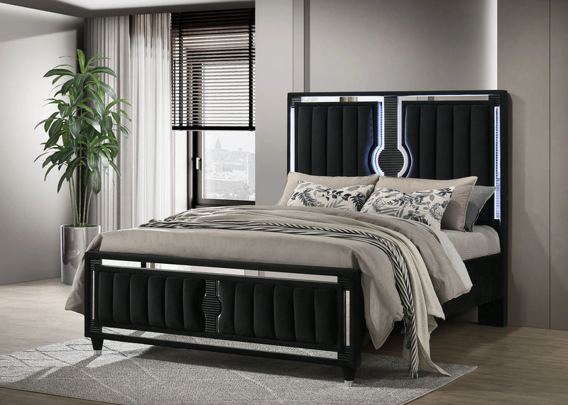 Ravenne Velvet Upholstered LED Panel Bed