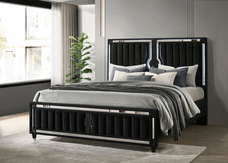 Ravenne Velvet Upholstered LED Panel Bed