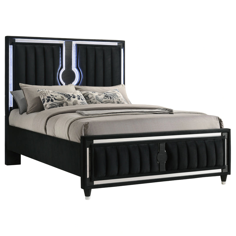 Ravenne Velvet Upholstered LED Panel Bed