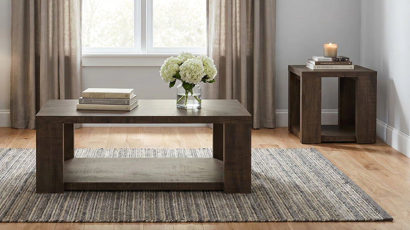 Pavone Open-Shelf Coffee and End Table Set - Dark Rustic Mango 2-Piece Set
