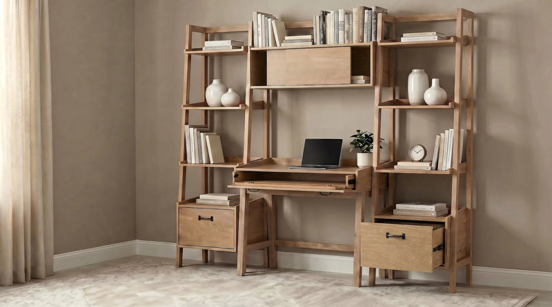 Fabian Desk and Bookshelf Set (Desk, 2 Bookcase and Bridge)