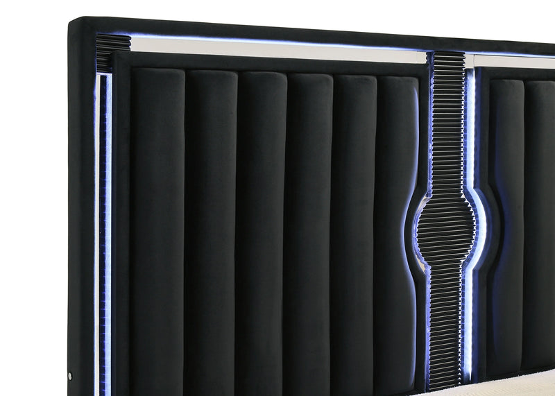 Ravenne Velvet Upholstered LED Panel Bed