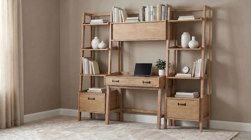 Fabian Desk and Bookshelf Set (Desk, 2 Bookcase and Bridge)