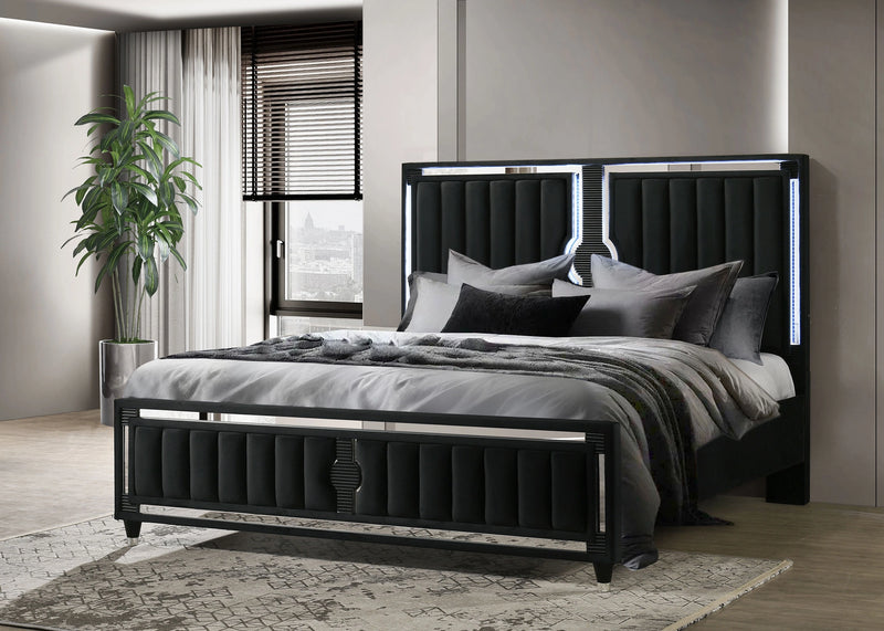 Ravenne Velvet Upholstered LED Panel Bed
