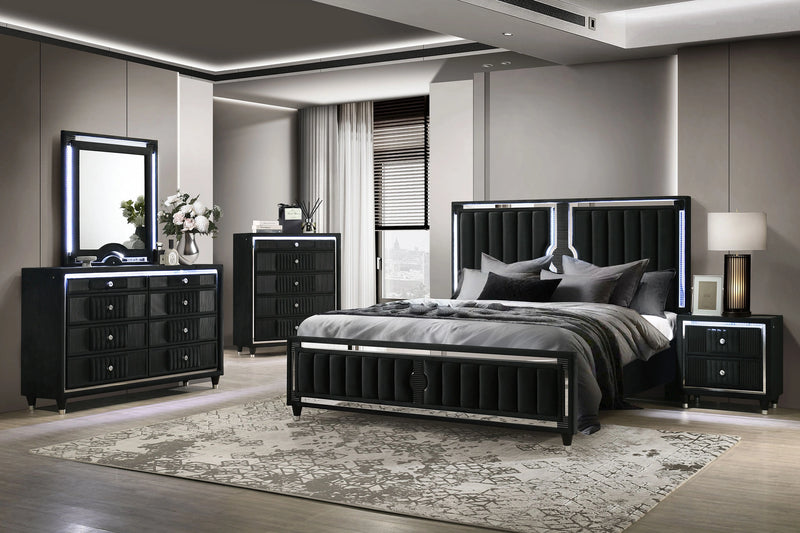 Ravenne Velvet Upholstered LED Bedroom Set